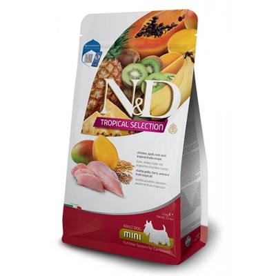 Farmina N&D Dog Grain Free Tropical Selection Adult MINI Chicken and Tropical fruits - суха храна за кучета над 1 година от дребни породи, с пилешко, спелта, овес и тропически плодове - 1, 5 кг Италия - PND0150087