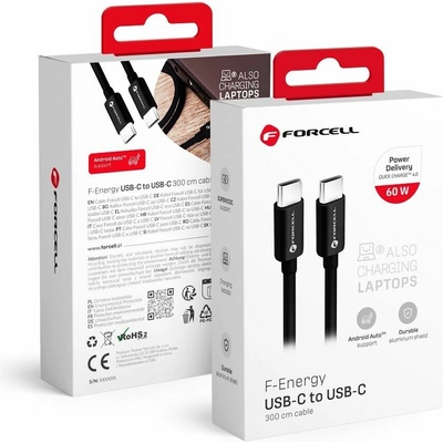 Forcell C338 USB-C na USB-C QC4.0 PD 3A 60 W 3m čenrý