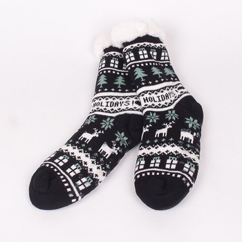 Черни дамски топли чорапи с коледен десен