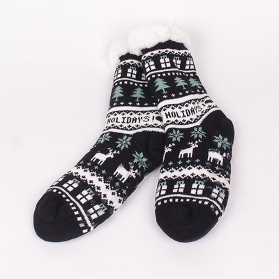 Черни дамски топли чорапи с коледен десен