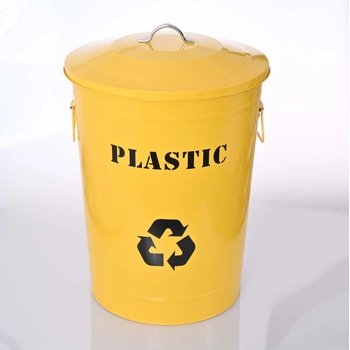Image 1 of 50 л. жълт метален кош за разделно сметосъбиране с капак (018540)