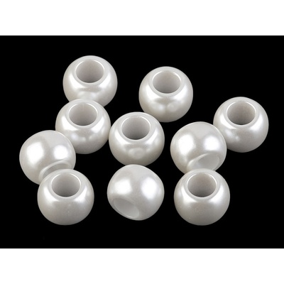 Plastové perly s velkým průvlekem 11x15 mm, 10 ks, bílá perleť č. 1