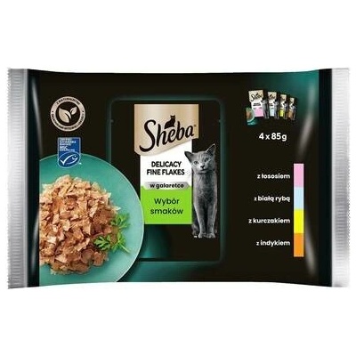 Sheba Fine Flakes in Jelly s bílou rybou lososem krůtou kuřetem 4 x 85 g