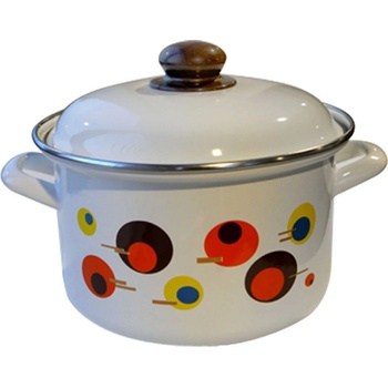 22 см (4, 9 л. ) емайлирана тенджера с метален капак разцветка Кръгчета