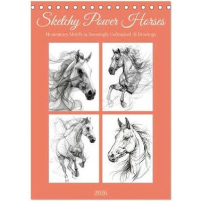 Sketchy Power Horses Desk DIN A5 portrait, CALVENDO 12 Month Desk 2026