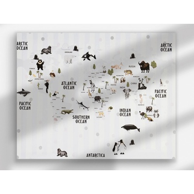 Mapa sveta so zvieratami, 40x50 cm