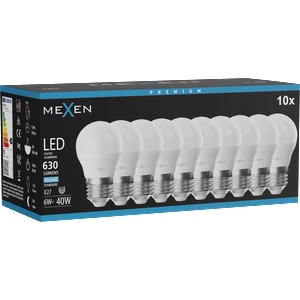 Mexen Nova 10x LED крушка E27, G45, 6W, Студена - 6500K, 630 lm - L101-E27-0665-01x10 (L101-E27-0665-01x10)