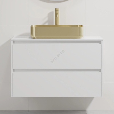 Bath Deluxe Шкаф за баня с мивка TRONDHEIM/LJORDAL 90x57x46 см бял/месинг (SETBT0150F)