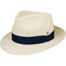 Mayser Manuel exkluzívní panamský klobouk Fedora Bogart s modrou navy stuhou ručně pletený UV faktor 80 Ekvádorská panama
