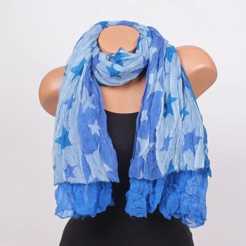 Image 1 of Двулицев шал в два нюанса синьо със звезди