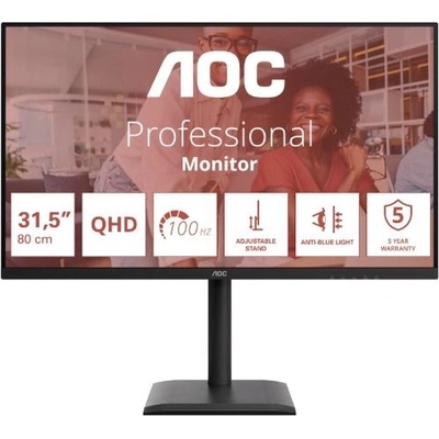 AOC 31.5inch 2560x1440 100Hz IPS Flat H/A 180 MM Adaptive Sync TUV EyeComfort Hardware USB HUB SPEAKERS Anti Blue light DP HDMI (Q32E4U)