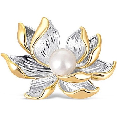 JwL Luxury Pearls Překrásná bicolor brož s perlou 2v1 Lotosový květ JL0698