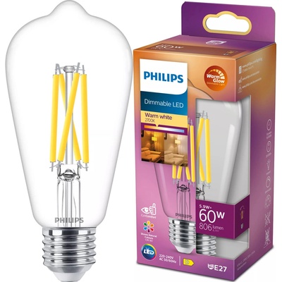 Philips Edison E27 ST64 LED žárovka 5.9W = 60W 806 lm 2700 teplá bílá Filament Stmívatelné