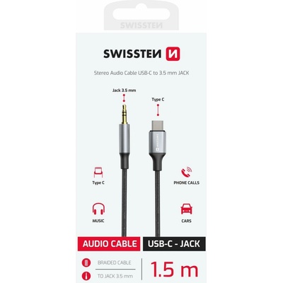Swissten adaptér USB-C/JACK 1,5M černý
