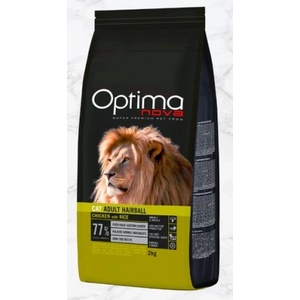 Visán OPTIMA NOVA CAT Hairball Chicken&Rise (пиле и ориз) 75% месо Хипоалергична, Суперпремуим храна за котки от всички породи срещу КОСМЕНИТЕ ТОПКИ 2 кг