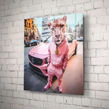 Art gift Стъклено арт пано с пантера в розово