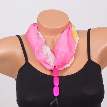 Image 1 of Ефектно фишу-колие в розово, бяло и жълто с висулки