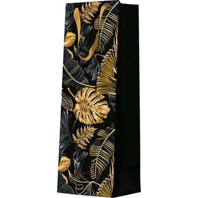Dárková taška premium na láhev - Gold Leaves 12x10x37 cm