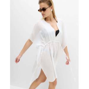 Marks & Spencer Мини рокля-кафтан от чист памук с декоративно вързване Marks & Spencer бяла Marks & Spencer | Byal | ЖЕНИ | S