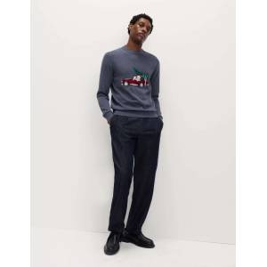 Marks & Spencer Пуловер от чиста памук с о-образен деколте и мотив Spencer Bear Marks & Spencer сива Marks & Spencer | Siv | МЪЖЕ | XXL REG