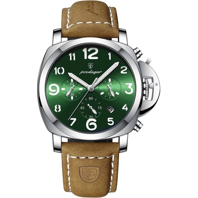 Poedagar Мъжки часовник Poedagar CS1832, естествена кожа, кафяв, зелен циферблат (CS1832)