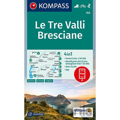 Kompass 103 Le Tre Valli Bresciane 1:50 000 turistická mapa