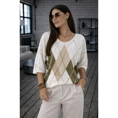 Fashionweek dámský pletená halenka s geometrickým vzorem UB-Callie Khaki