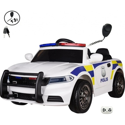 elektrické auto policie POLIS s 2,4G, megafon, policejní LED a zvukové efekty bílá