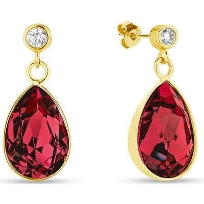 Spark stříbrné pozlacené náušnice s krystaly Swarovski Elements červená kapka Barocco KCDG432010SC Scarlet