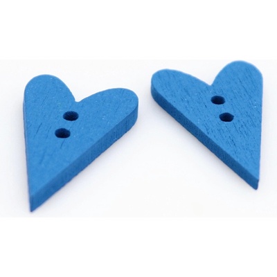 Pro Háčkování Knoflík srdce, dřevěný 25x15 mm modrý