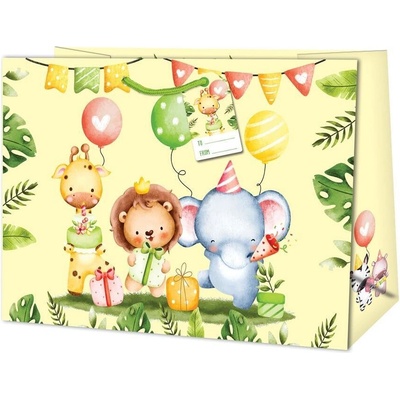 Taška dárková Jumbo matt horizontální 33 x 44,5 x 13,7cm TJ - motiv safari párty