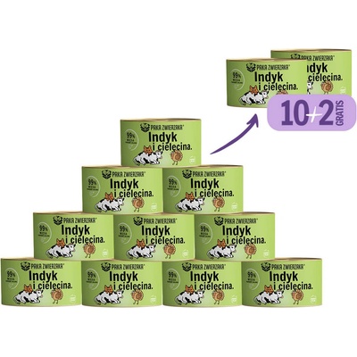 Paka Zwierzaka morčacie a teľacie 10 x 200 g