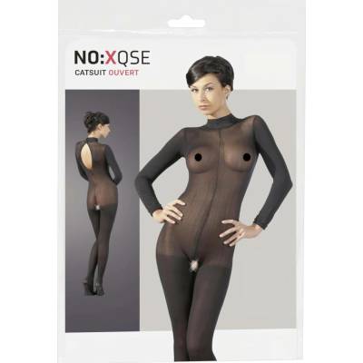 Průsvitný catsuit s krajkovým límečkem a otevřeným rozkrokem