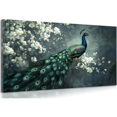 Obraz páv s květinami - 30x20
