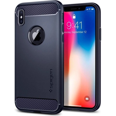 Spigen Rugged Armor Case - термополиуретанов кейс с най-висока степен на защита за iPhone XS, iPhone X (тъмносин)