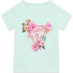 GUESS Ментова тениска за мини момиче с розово лого Guess и цветя