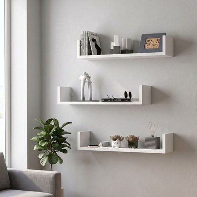 TopMebel Тъмен меламинов стенен рафт комплект от 3 в бял цвят 60x15x12см