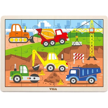 Viga Toys Дървен пъзел Viga - Строителни коли, 24 части (51463)