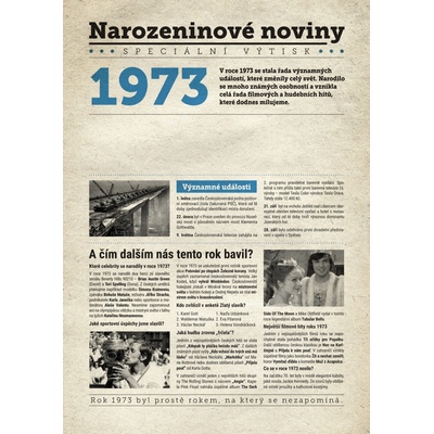 Narozeninové noviny 1973 s vlastním textem a fotografií S textem