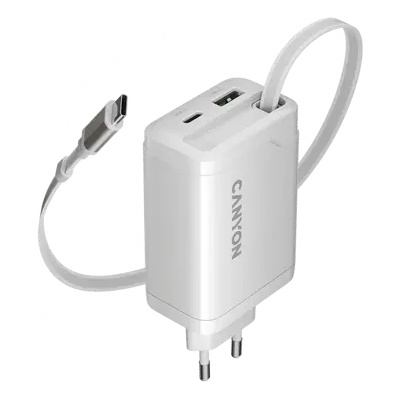 CANYON charger OnCharge 65RC Build-In Cable USB-C 65W 1xPD 1xQC EU White (CNS-CURC65ACW)
