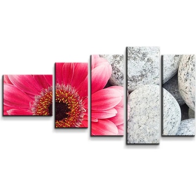 Sablio Obraz - 5-dílný Gerbera na kameňoch - 100x60 cm