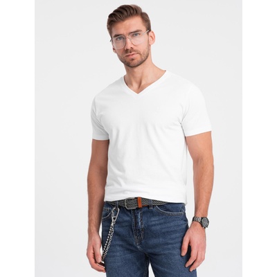 Ombre Clothing Мъжка тениска с V-образно деколте и еластан - бяла V1 S2040 Ombre Clothing Ombre Clothing | Byal | МЪЖЕ | S