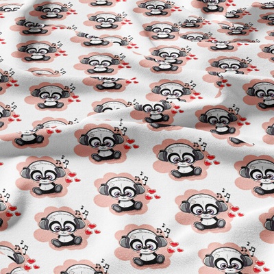 Bavlněná látka, metráž. Panda na Růžovém
