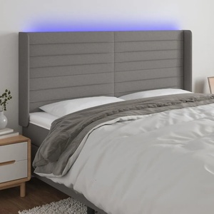 vidaXL LED горна табла за легло, тъмносива, 203x16x118/128 см, плат (3124211)