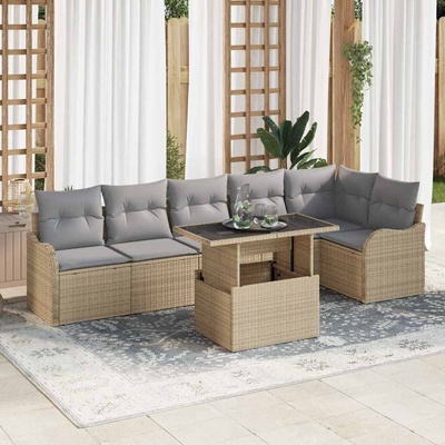 vidaXL Комплект дивани с възглавница 7 pcs Бежово Полиратан (3348476)