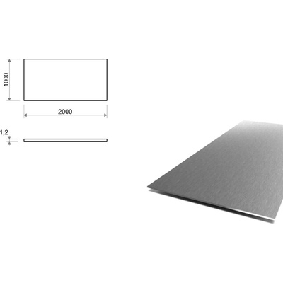Nerezový plech broušený (1.4301/7 - K240) 1x2 m, tloušťka 1,2 mm + folie