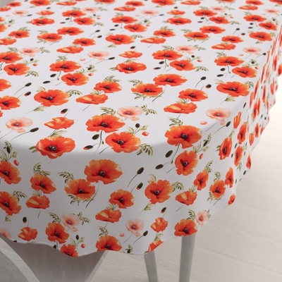 Biante Teflónový oválny obrus TF-133 Červenooranžové vlčie maky na bielom 140x180 cm