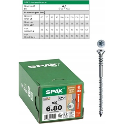Šrouby do dřeva Spax 6 x 80 mm, 100 ks