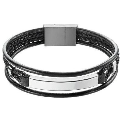 Pavona náramek pánský černá recykl.kůže s ocelovou ozdobou 43029.3 černý