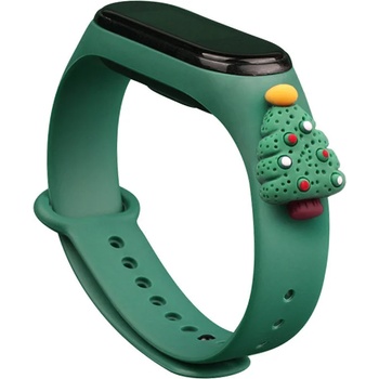 HQWear Резервна силиконова каишка Strap Xmas за Xiaomi Mi Band 4/Mi Band 3, Тъмнозелен-Елхичка2 (KXG0022240)